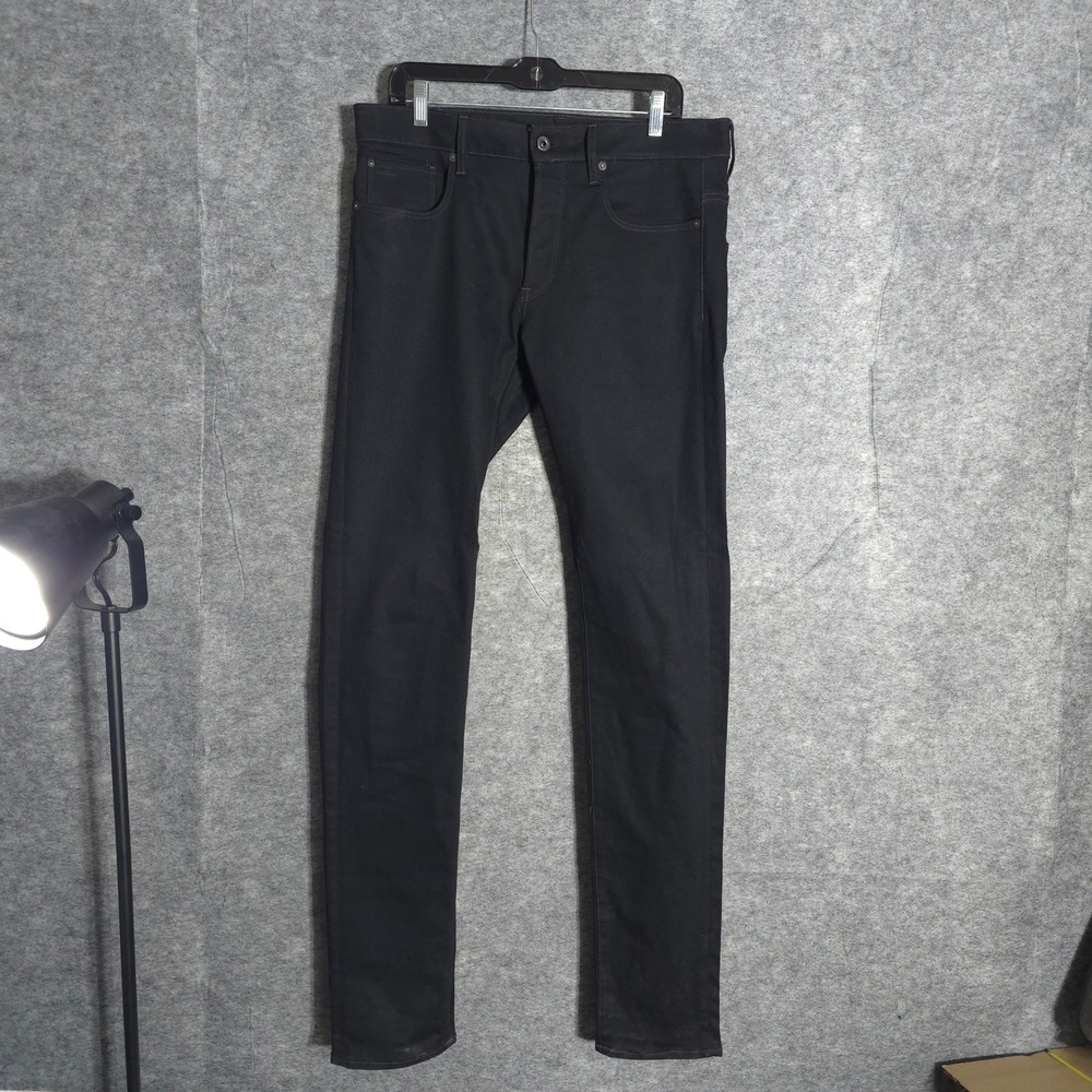 G-Star Raw 3301 Slim Jeans Mens 33x38 Black Denim Tapered Designer Solid Pants